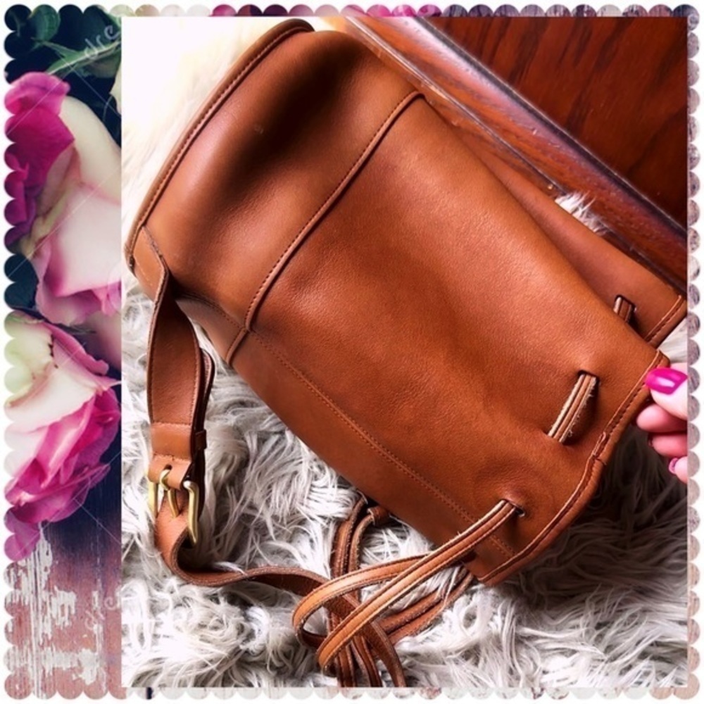 VINTAGE COACH RARE BIXBY CROSSBODY BACKPACK SLING BUCKET BAG BRITISH TAN 9984 - Picture 12 of 17
